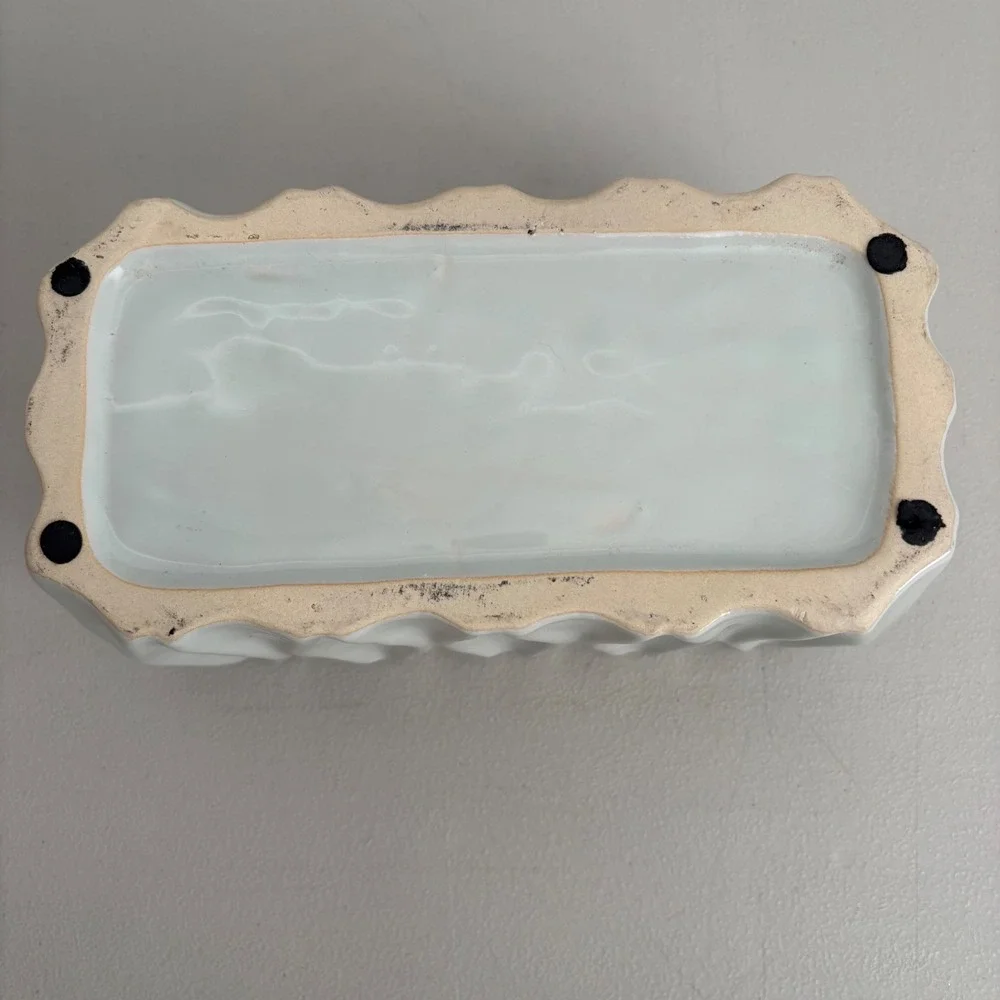 Modern Light Gray Wavy Scalloped Rectangular Ceramic Planter Succulent Pot 8.5in